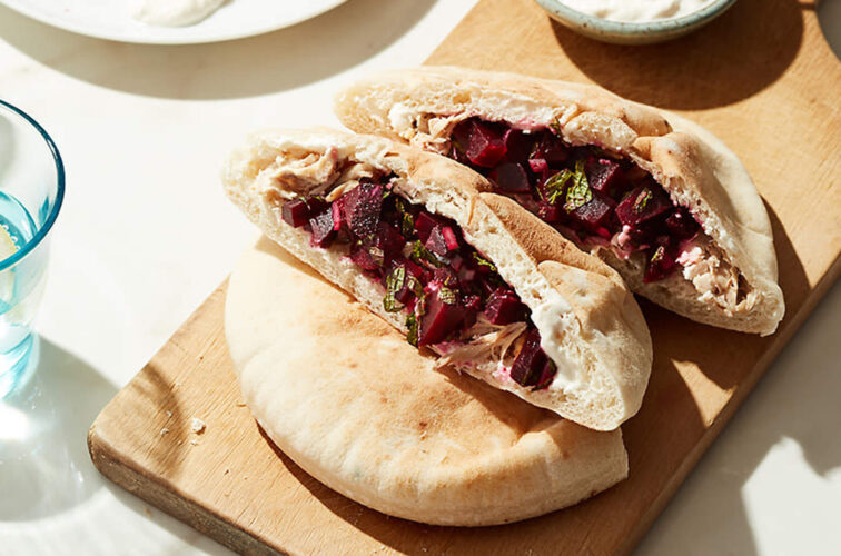 Cat Cora’s Chicken Gyros with Beet Salsa and Creamy Tahini Sauce